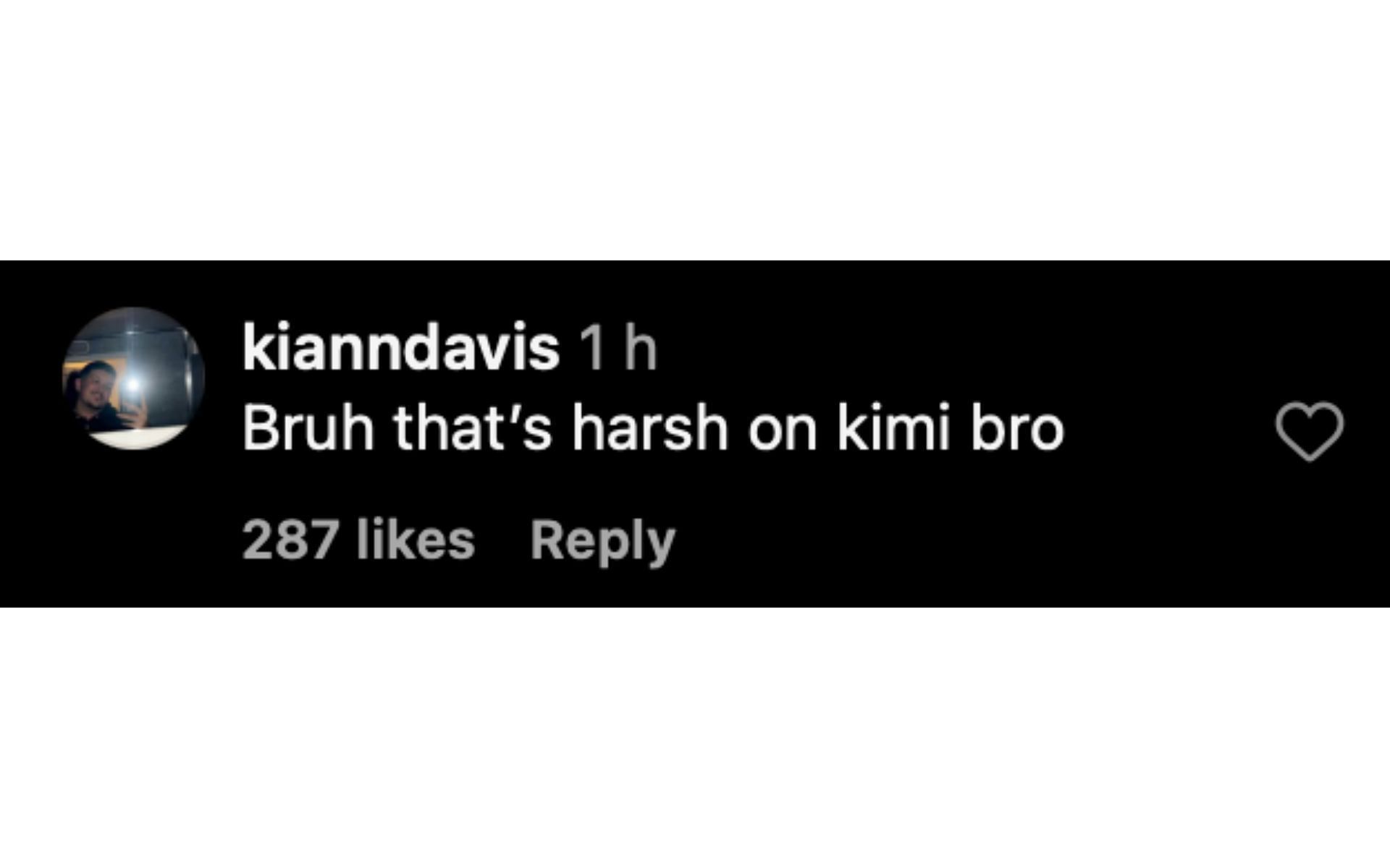 A comment on Sky Sports F1's Instagram post | Source: Instagram